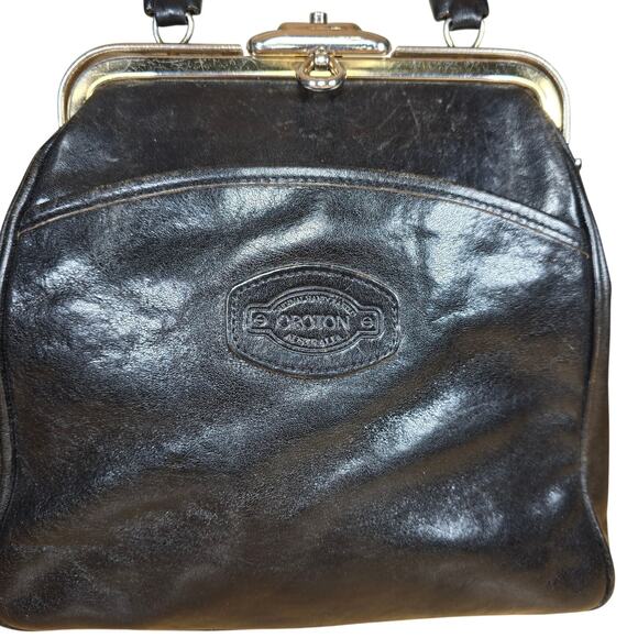 Vintage Oroton Australian Genuine Cowhide Leather Top Handle Bag Black Purse - Picture 2 of 14